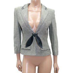 RENA LANGE Couture CHIC STRIPE Blazer Satin Tie Detail Size 10